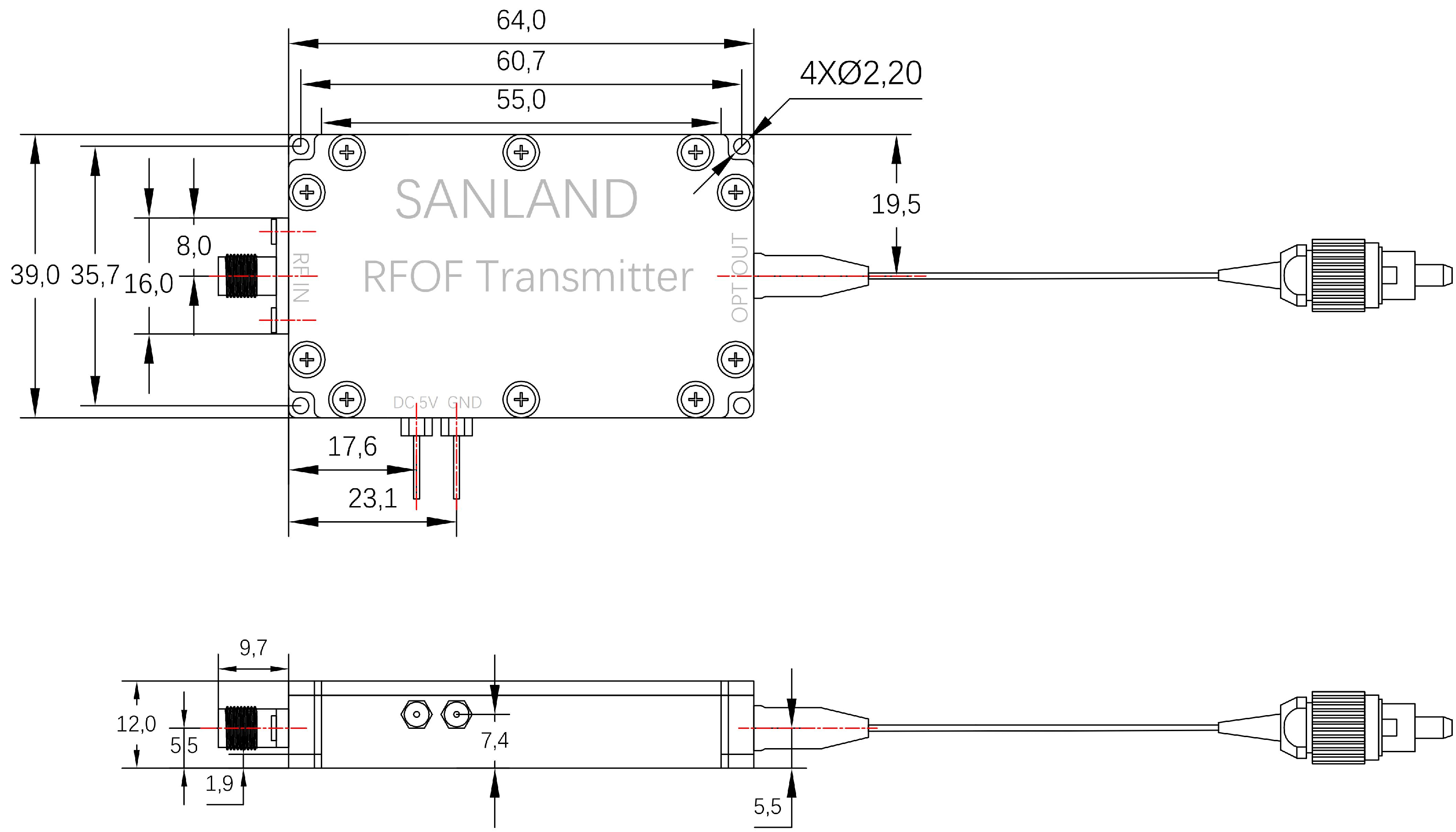RF over fiber transmitter and receiver module RF over fiber transmitter and receiver module